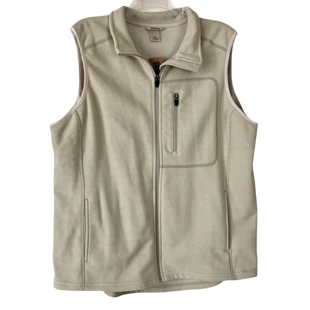 Duluth Trading Fleece Vest, NWT, Sz. XL, Oatmeal, 3 Front Pockets, YKK Zippers